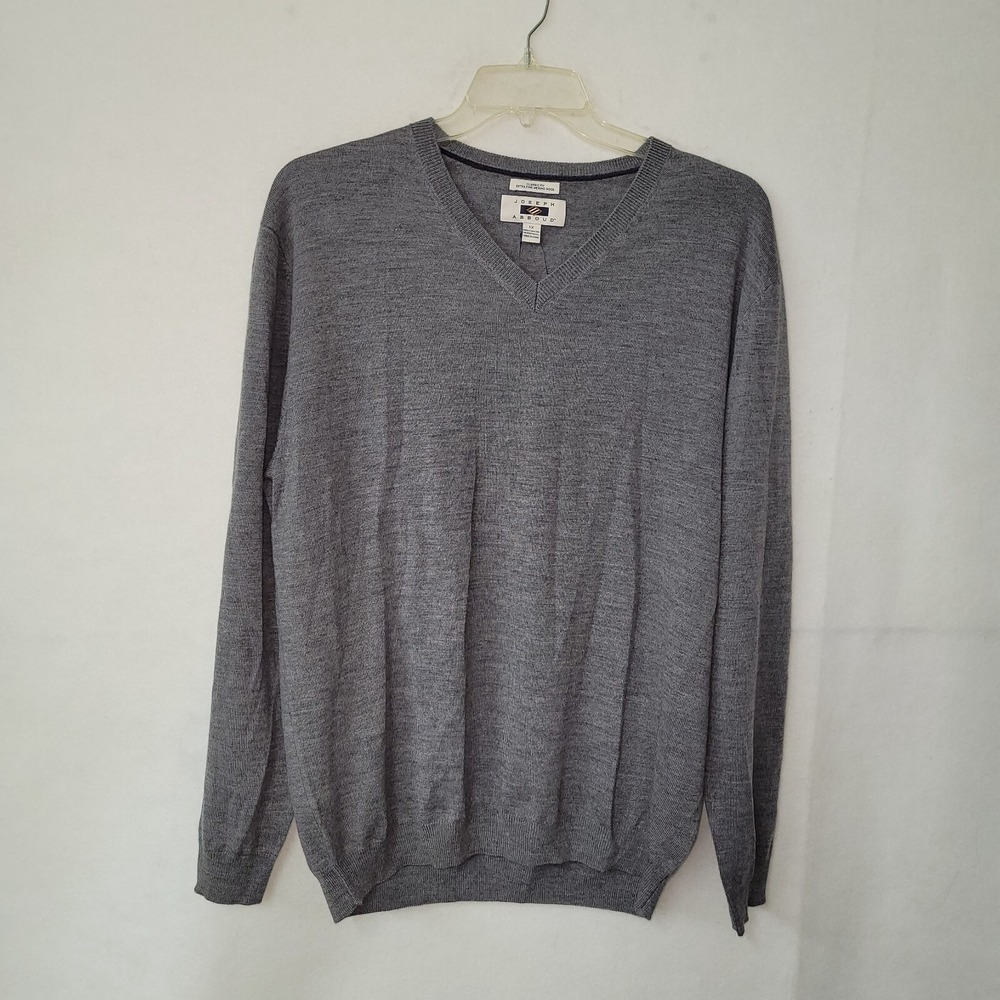 Joseph Abboud V-Neck Sweater Mens 1XL Gray‎ Extra Fine Merino Wool Classic Fit